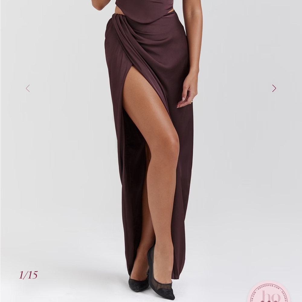 House of cb vesper maxi silk stain skirt